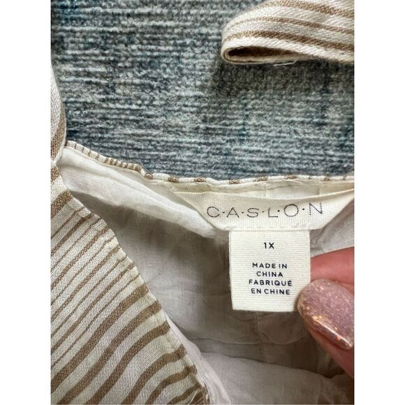 Caslon Ivory Khaki Stripe Tie Shoulder Tiered Sundress Size 1X - Picture 9 of 11